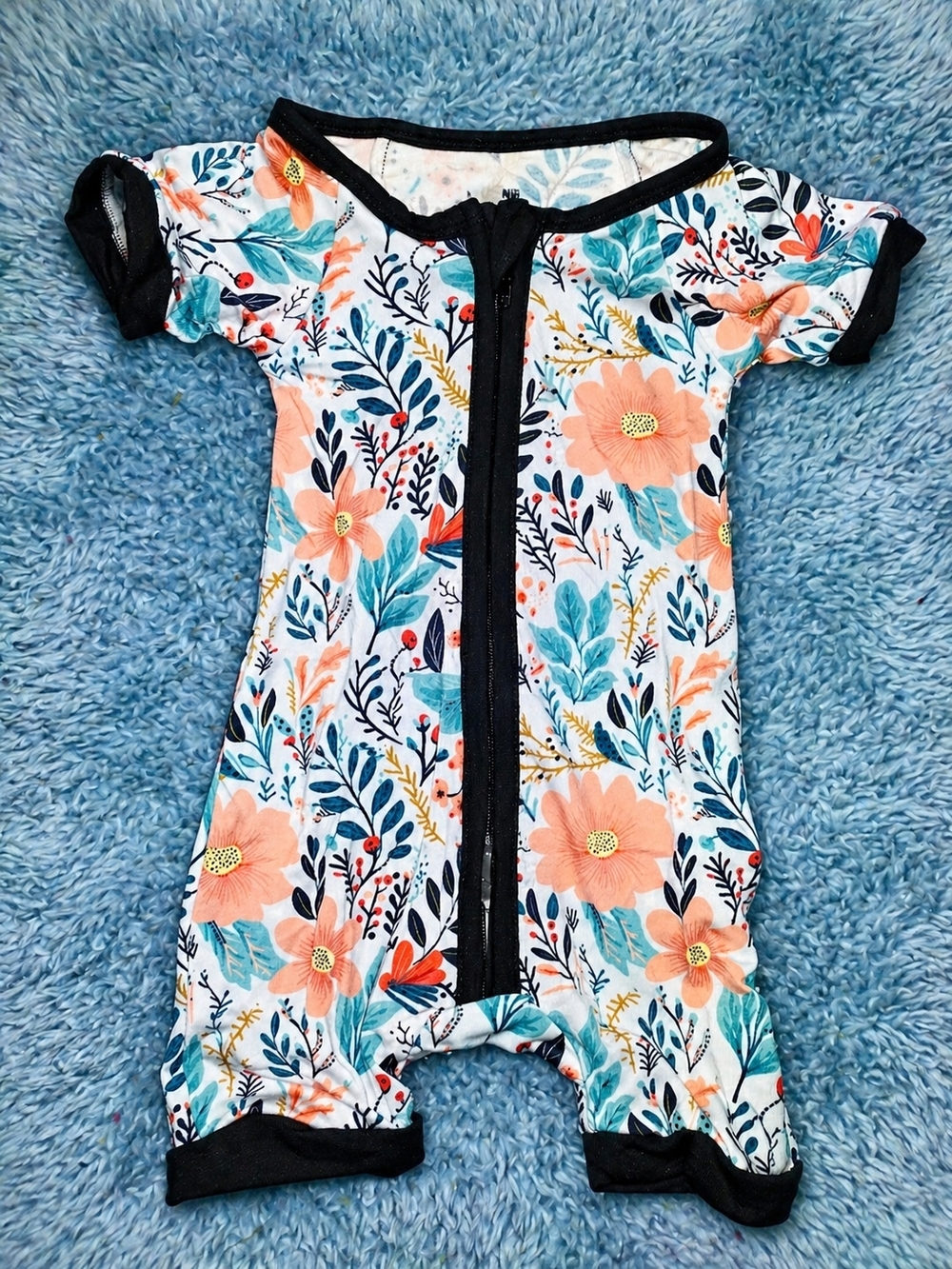 NWOT Floral Zip-Front Baby Romper in Coral & Teal